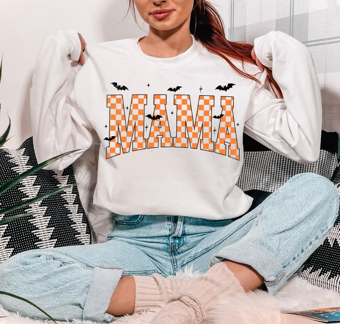 Checkered Halloween mama sweatshirt